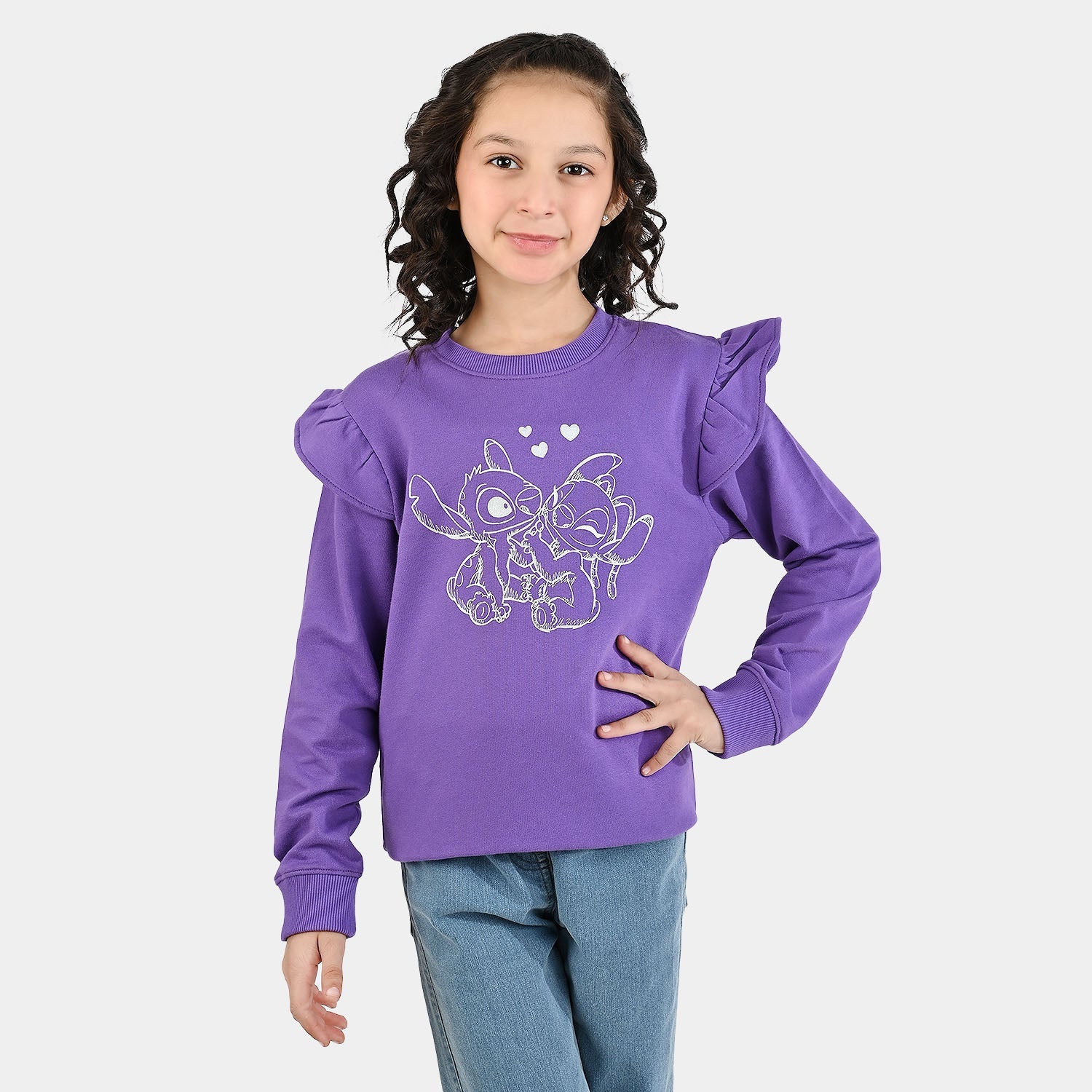 Girls Jersey/Terry Sweatshirt Stitch-Purple