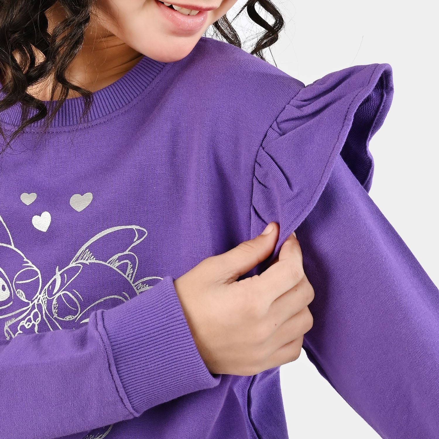 Girls Jersey/Terry Sweatshirt Stitch-Purple