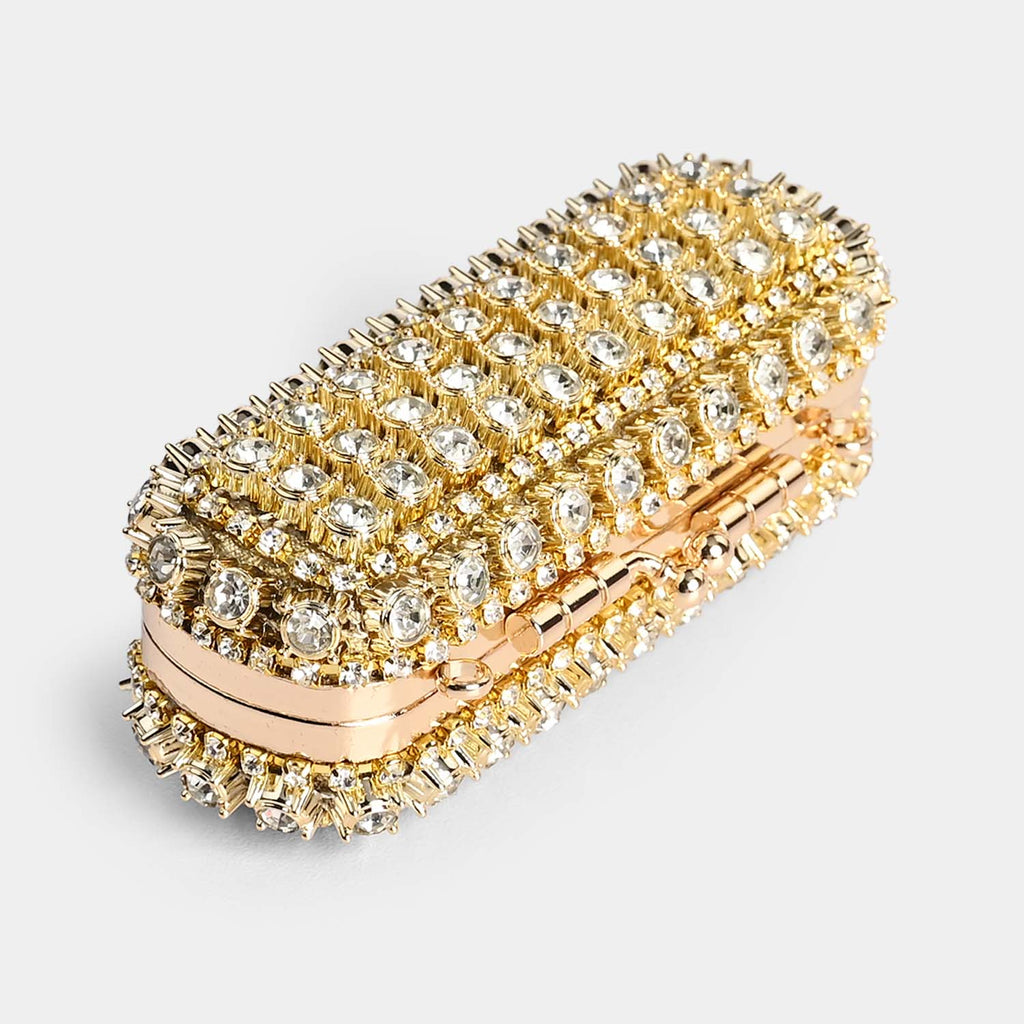 Gold Crystal Clutch Bag With Chain Strap