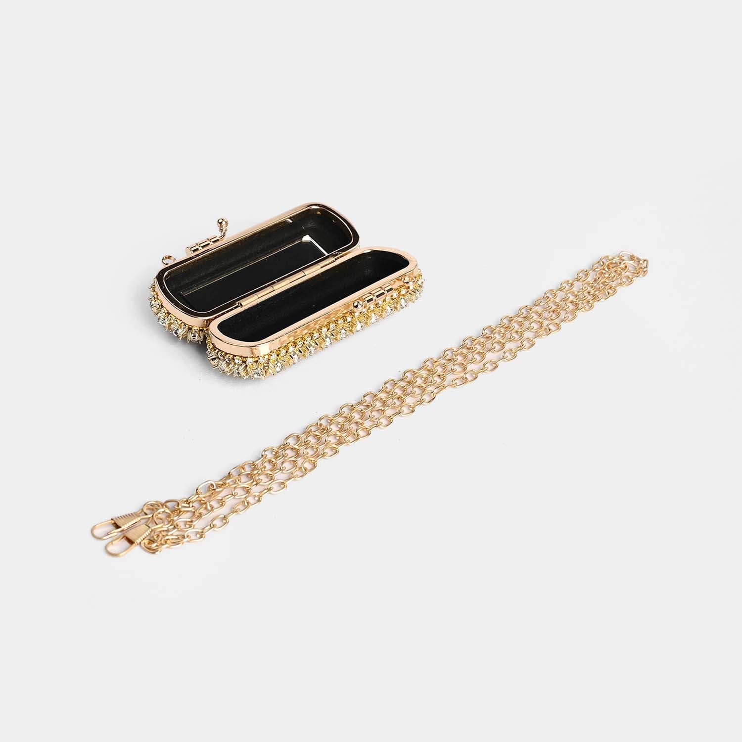 Gold Crystal Clutch Bag With Chain Strap
