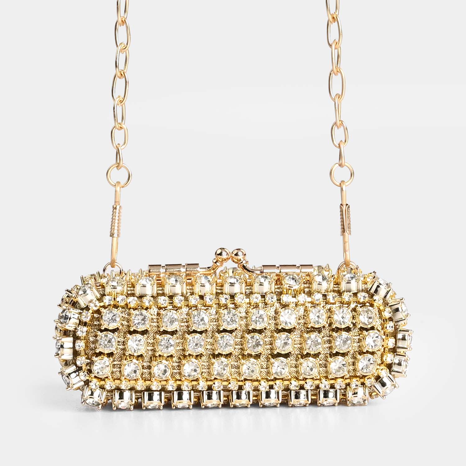 Gold Crystal Clutch Bag With Chain Strap
