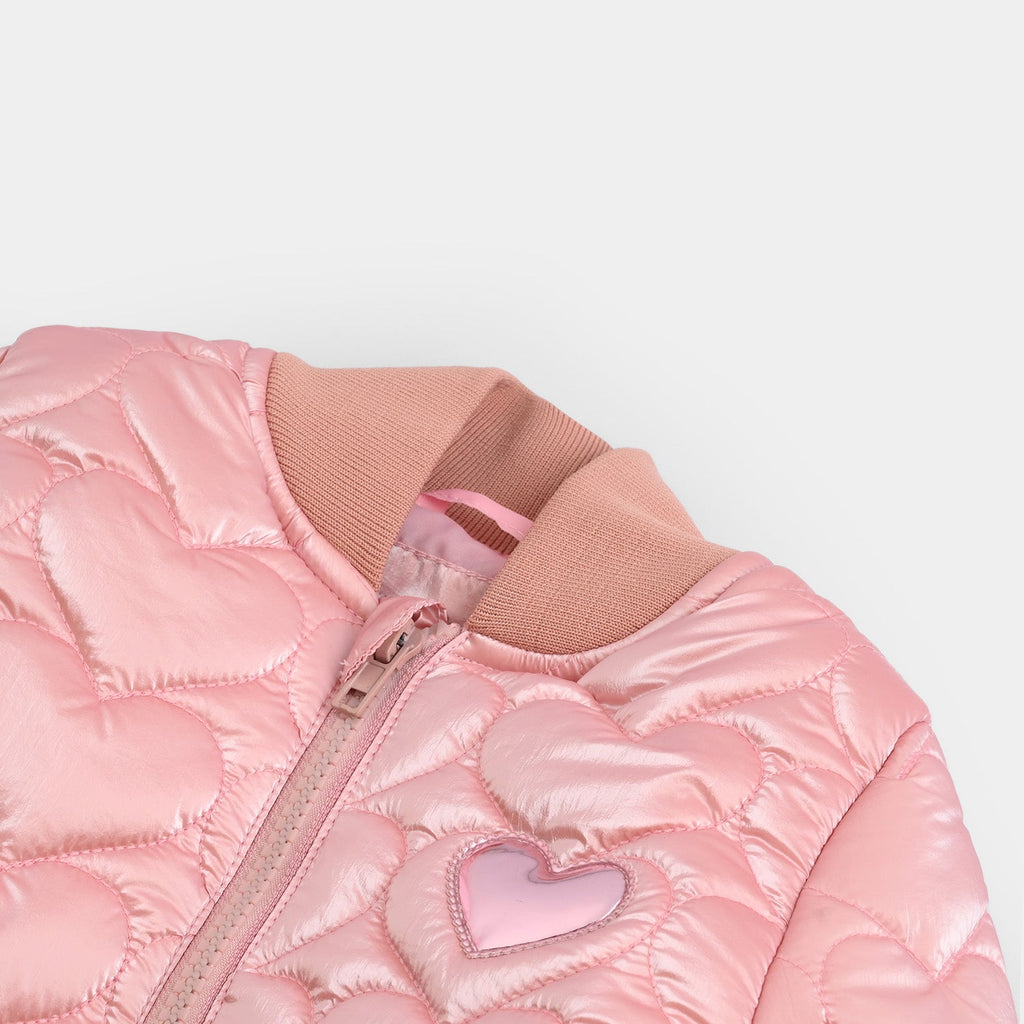 Infant Girls Taffeta Quilted Jacket F/S Hearts-Pink