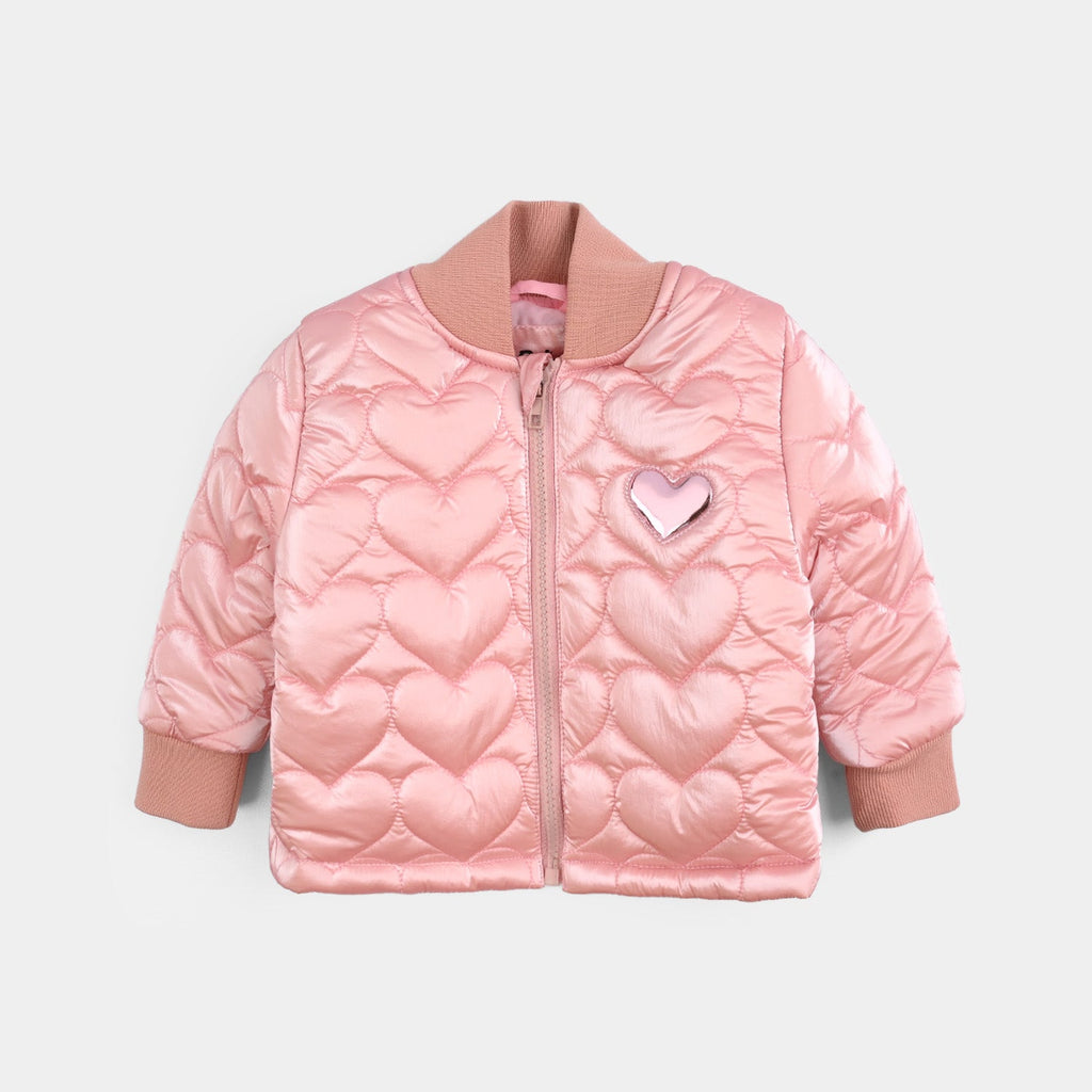 Infant Girls Taffeta Quilted Jacket F/S Hearts-Pink