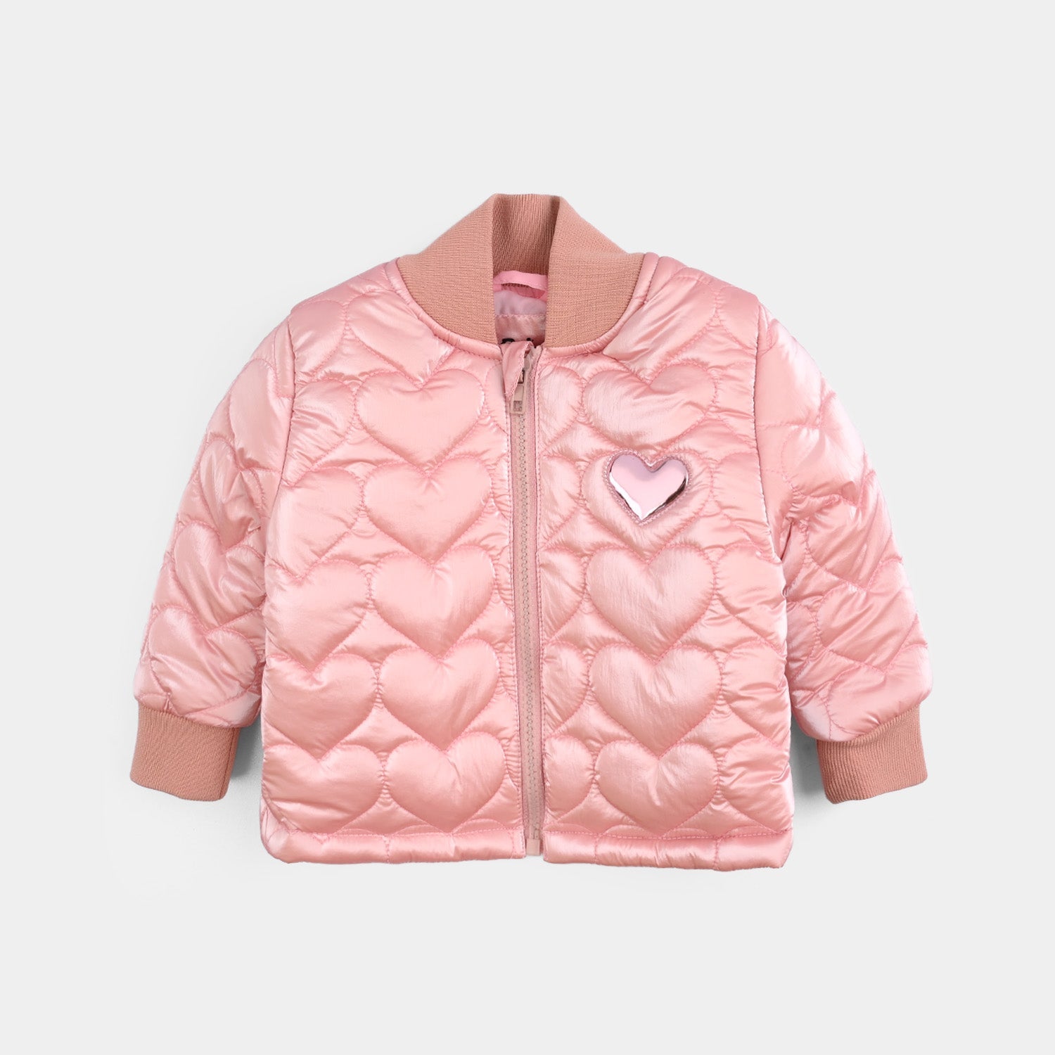 Infant Girls Taffeta Quilted Jacket F/S Hearts-Pink