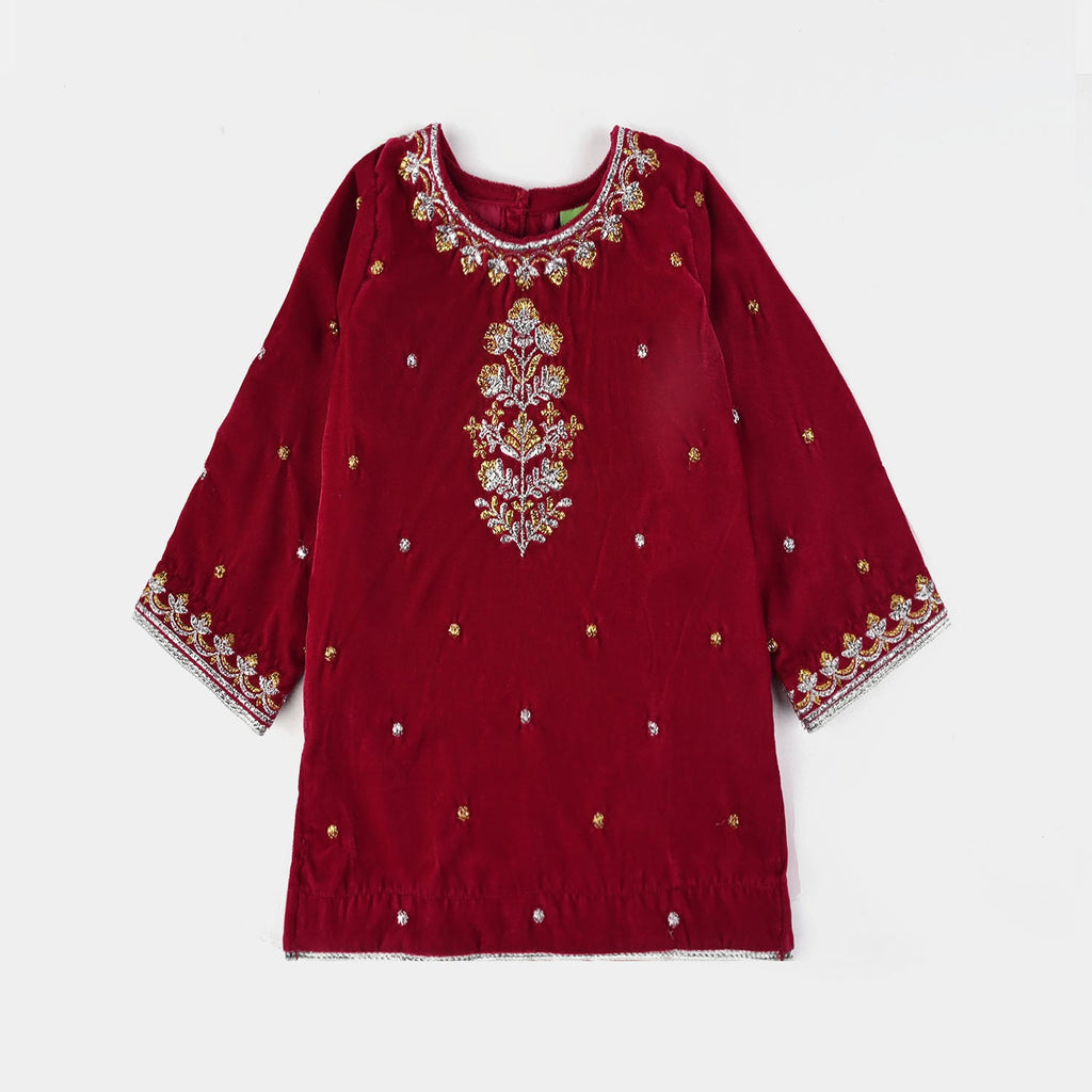 Infant Girls Velvet Fancy Suit Glitter-Magenta