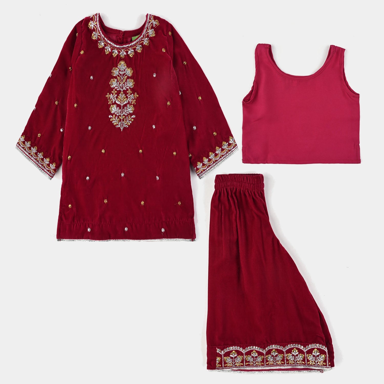 Infant Girls Velvet Fancy Suit Glitter-Magenta