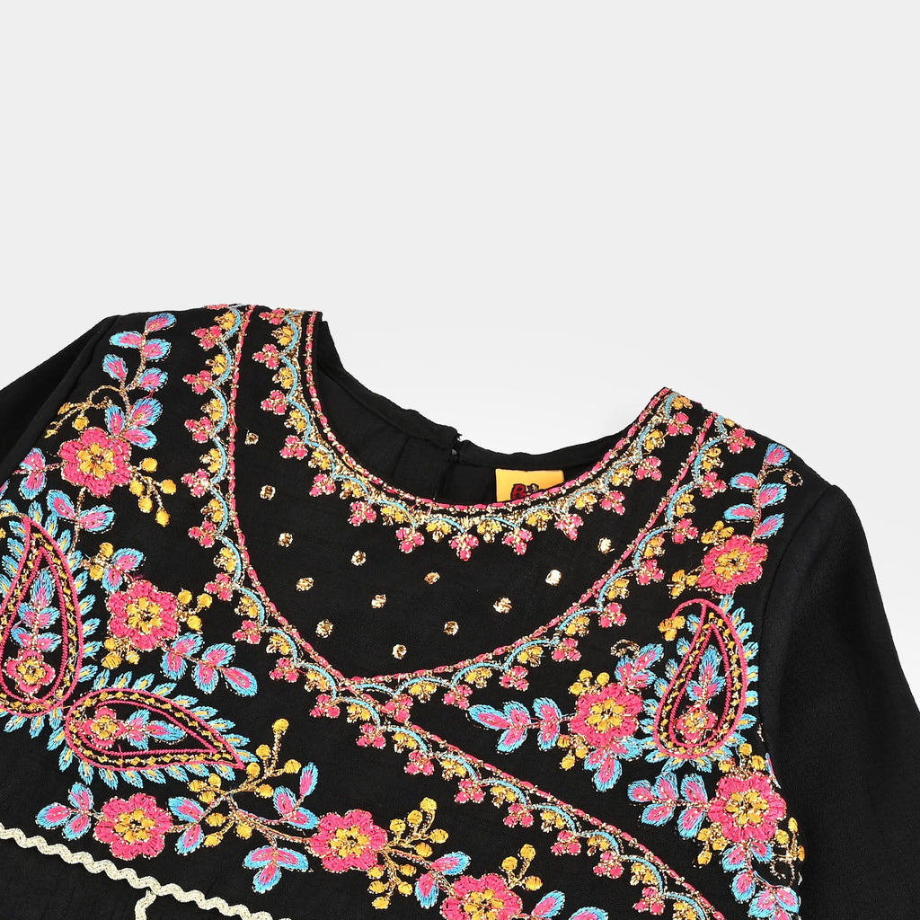 Girls Raw Silk Fancy 3Pcs Nazakat-BLACK