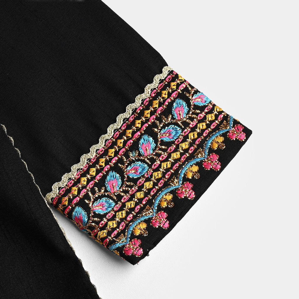 Girls Raw Silk Fancy 3Pcs Nazakat-BLACK