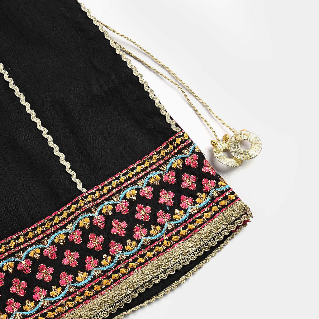 Girls Raw Silk Fancy 3Pcs Nazakat-BLACK