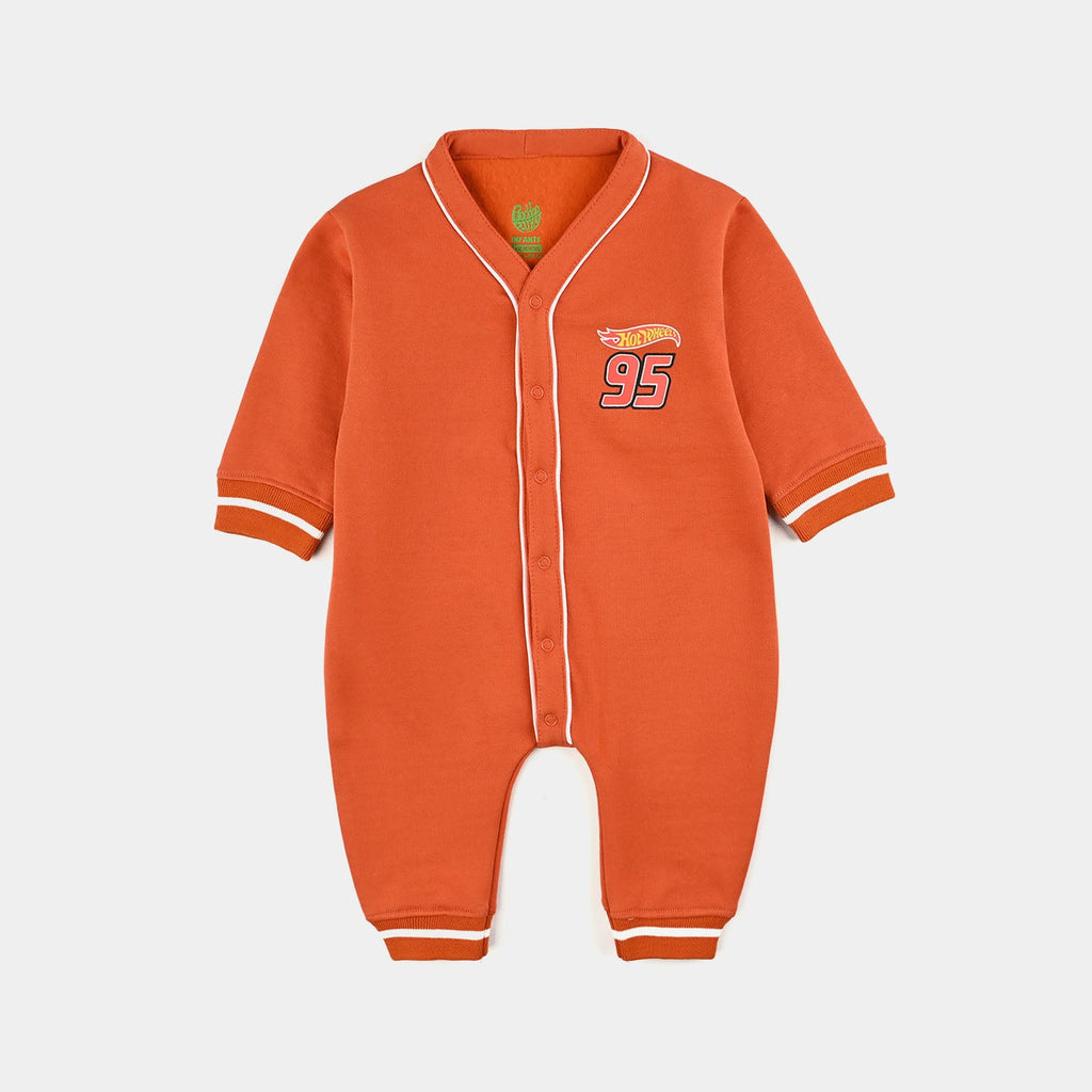 Infant Boys Fleece Romper (HOT WHEELS)-Rust