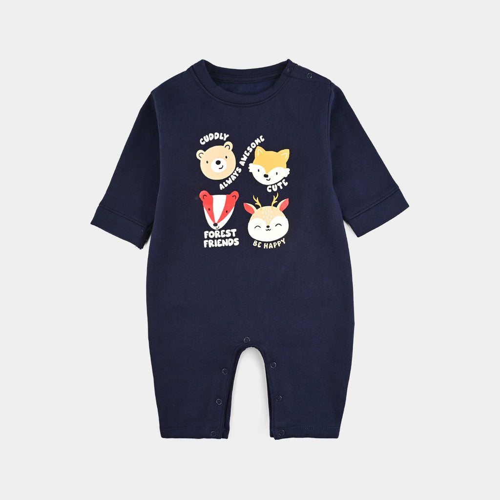 Infant Boys Fleece Romper FOREST FRIENDS-NAVY