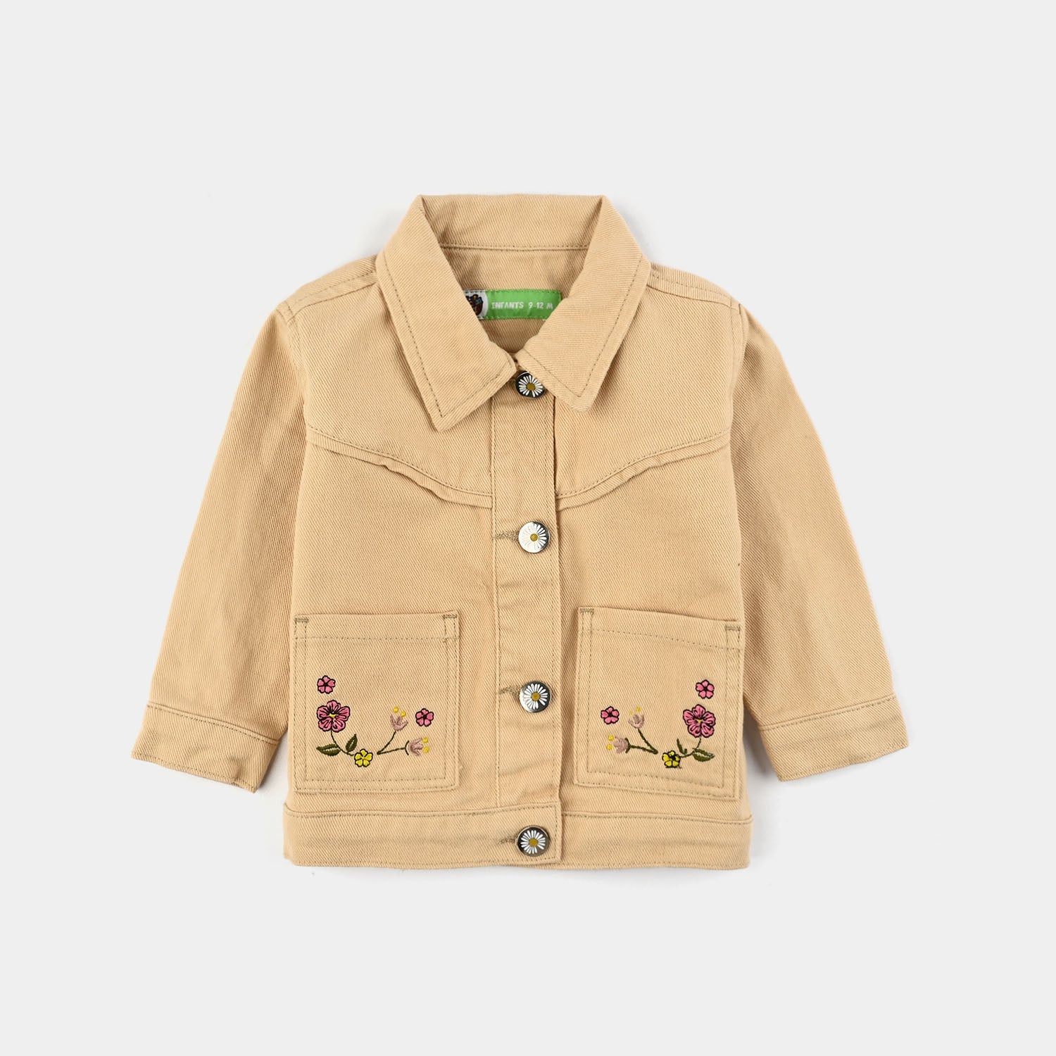 Infant Girls Cotton Twill Woven Jacket Floral-BEIGE