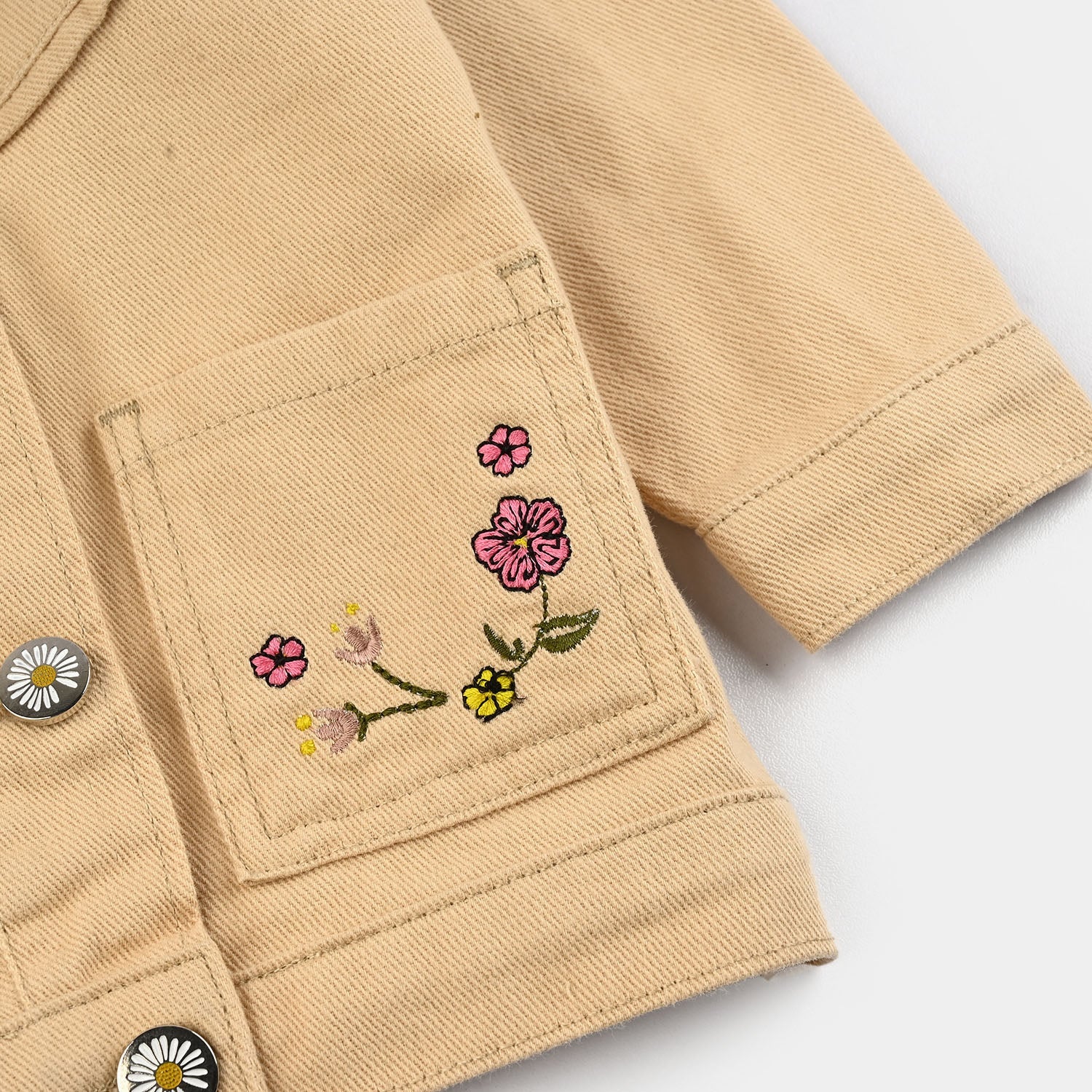 Infant Girls Cotton Twill Woven Jacket Floral-BEIGE