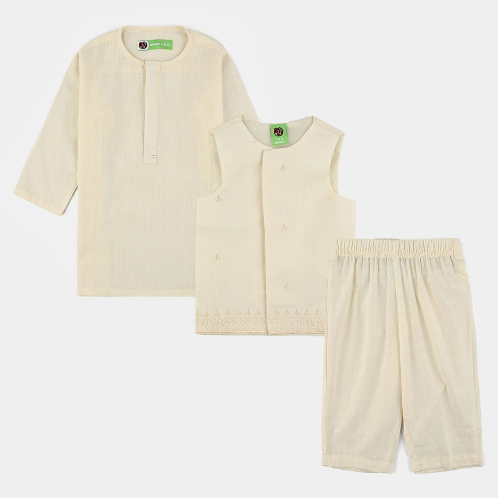 Infant Boys Cotton Slub 3Piece Suit (Blended)-OFF-White