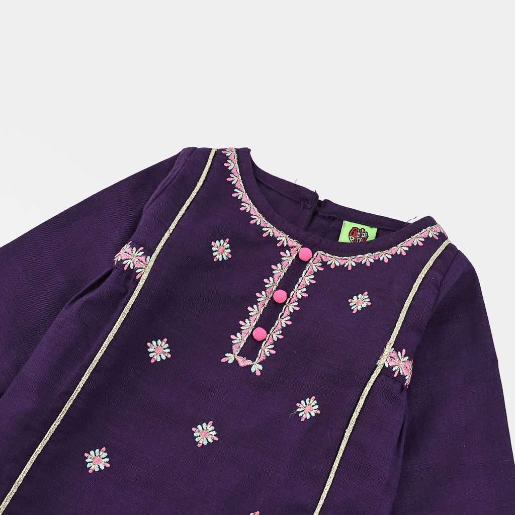 Infant Girls Cotton Slub Emb Kurti Haseen-Purple