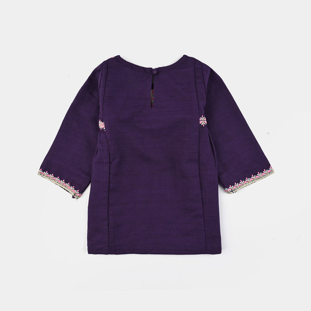 Infant Girls Cotton Slub Emb Kurti Haseen-Purple
