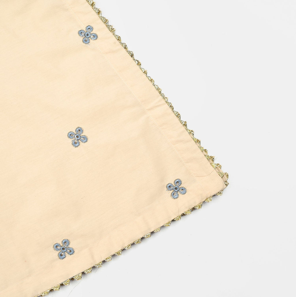 Girls Cotton Poplin Emb Kurti Chicken Kari-Cream