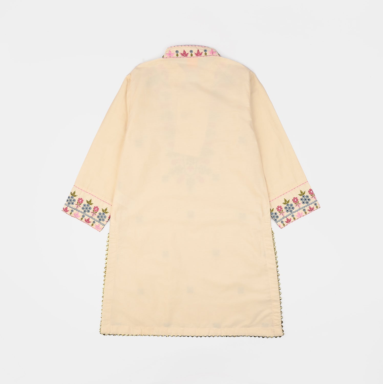 Girls Cotton Poplin Emb Kurti Chicken Kari-Cream