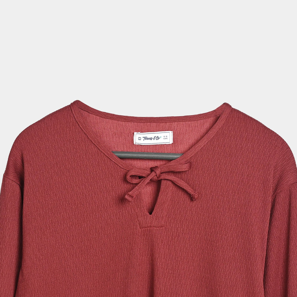 Teens Girls Cotton Knitted CO-Ord Set Maroon-Rust