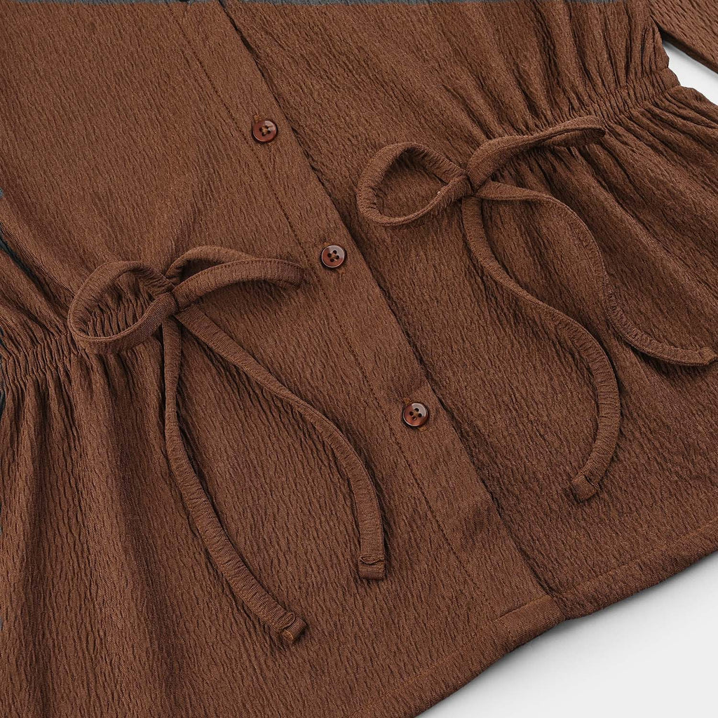 Teens Girls Cotton Knitted CO-Ord Set-BROWN