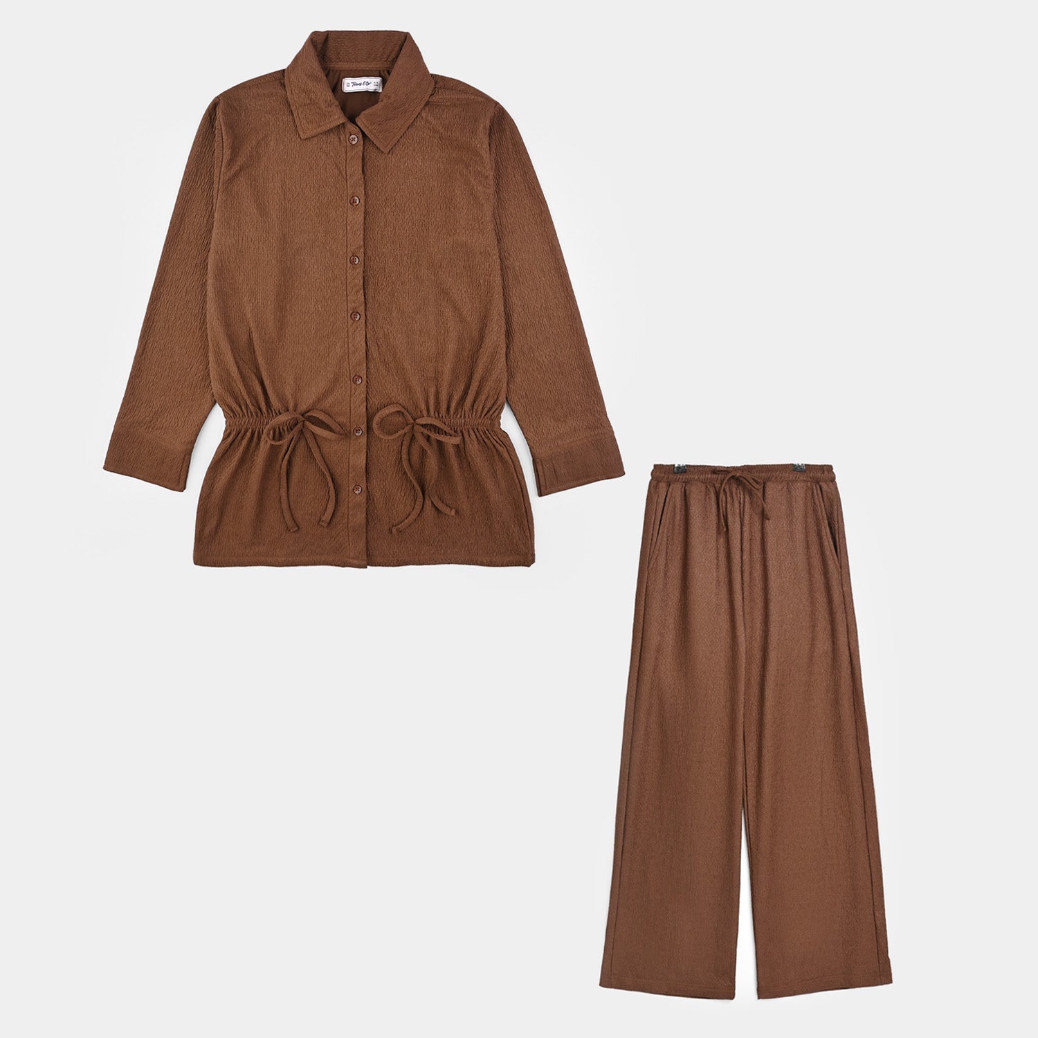 Teens Girls Cotton Knitted CO-Ord Set-BROWN