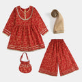 Girls Raw Silk 4PCs Mumtaz-Red