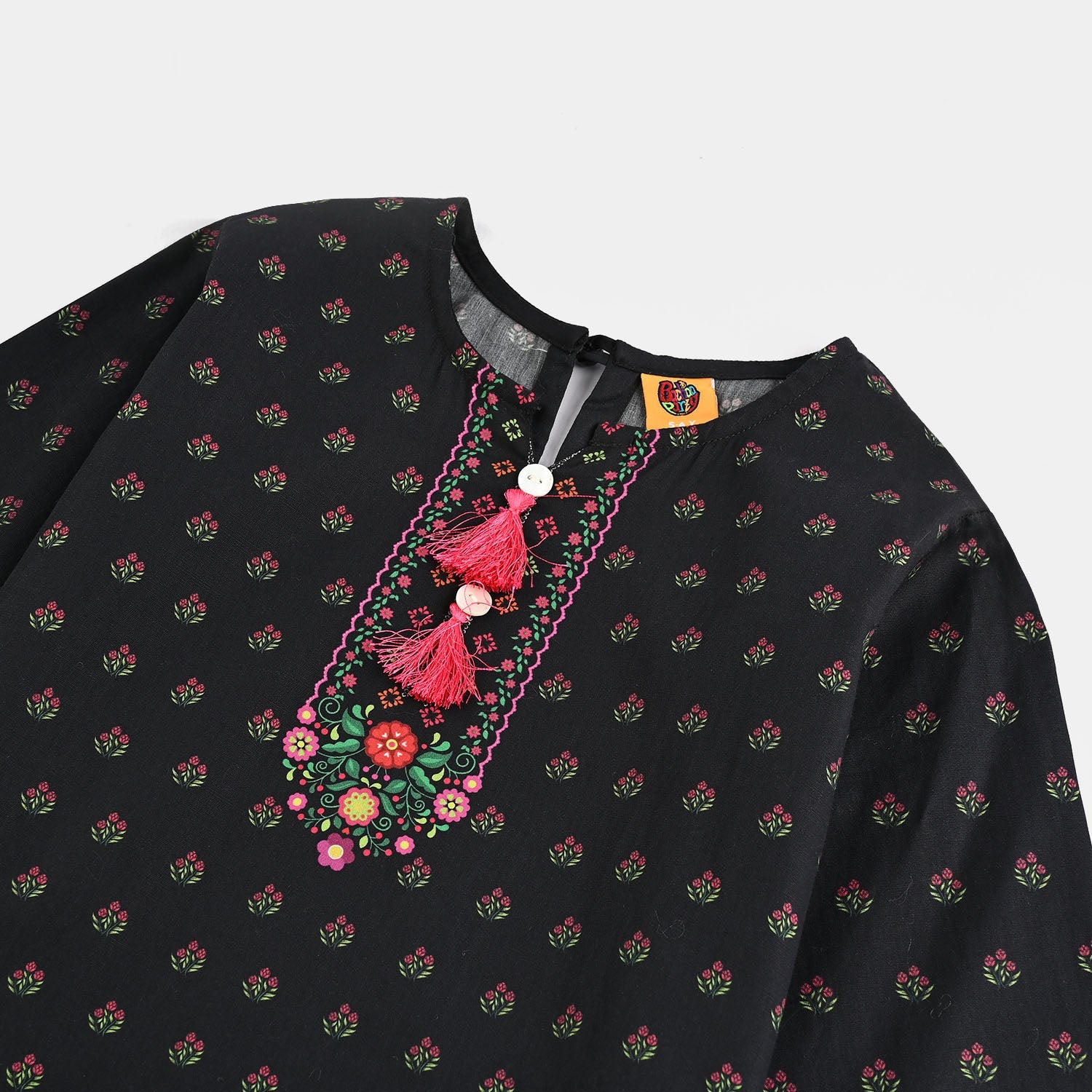 Girls Cotton Printed Kurti Dusky-BLACK