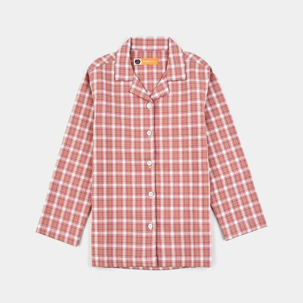 Girls Woven Night Suit-Check-Multi