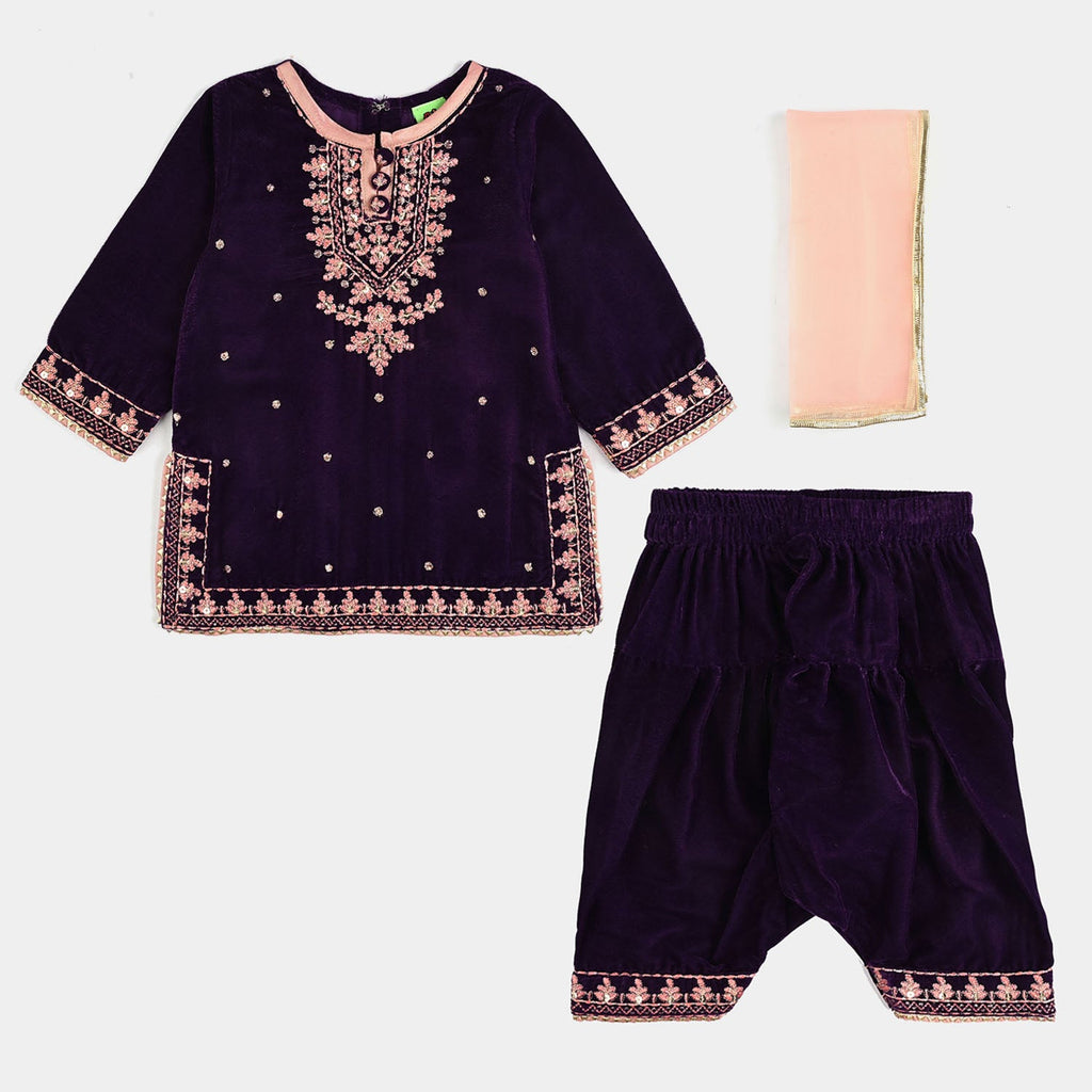 Infant Girls Velvet 3Pcs Rani-Purple