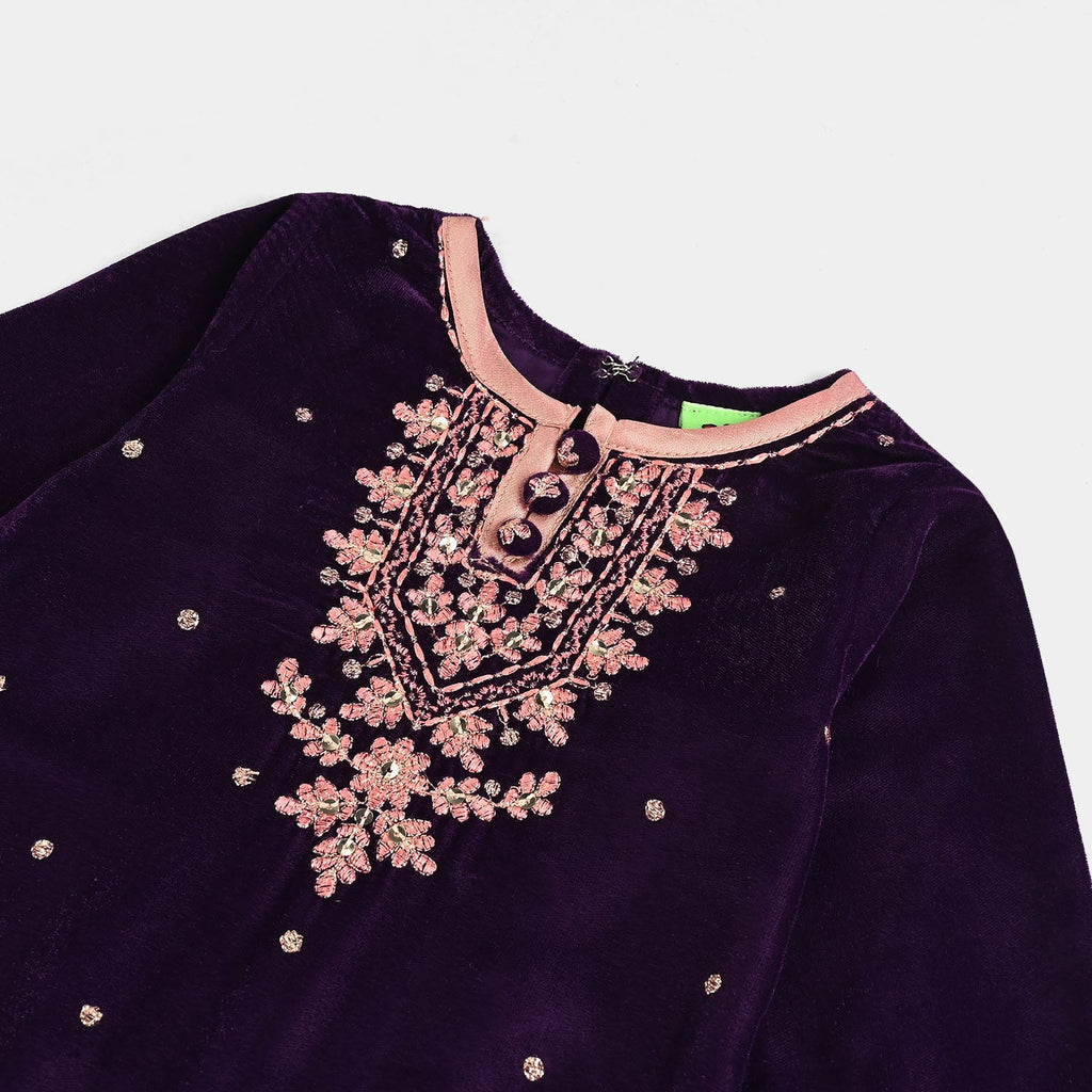 Infant Girls Velvet 3Pcs Rani-Purple