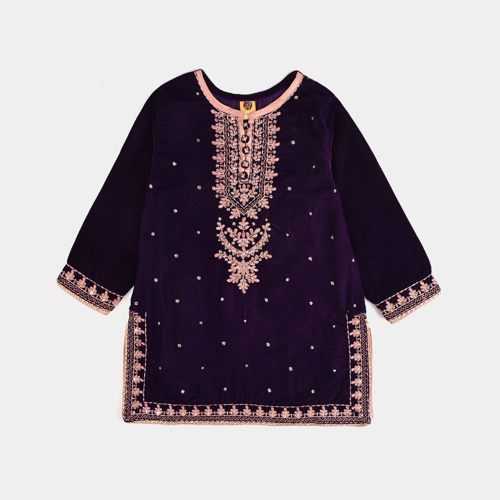 Girls Velvet 3Pcs Rani-Purple