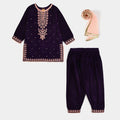 Girls Velvet 3Pcs Rani-Purple