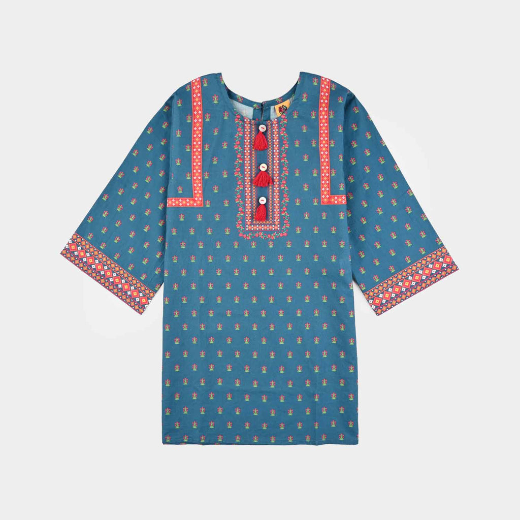 Girls Cotton Printed Kurti Blue Tribe-BLUE
