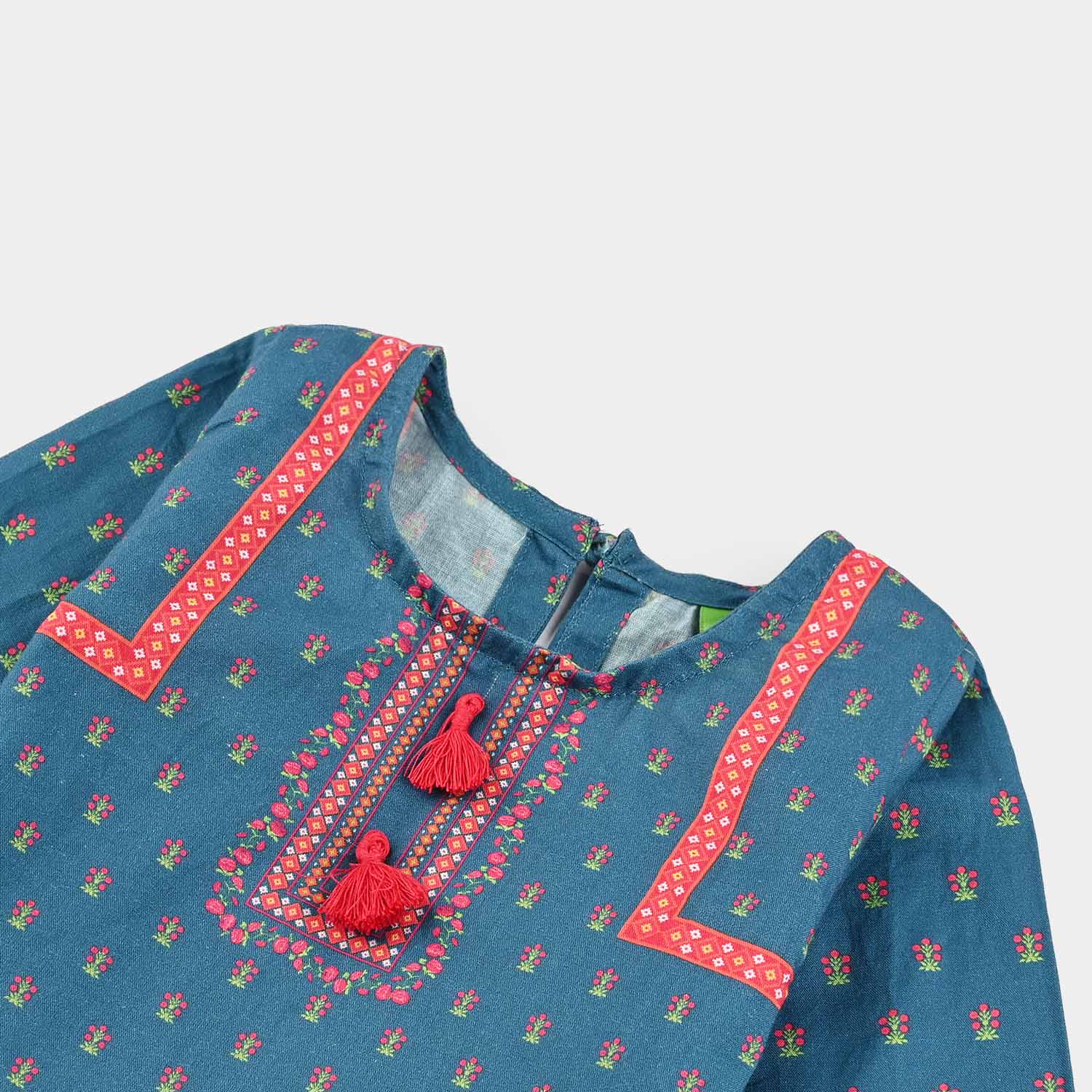 Infant Girls Cotton Printed Kurti Blue Tribe-BLUE