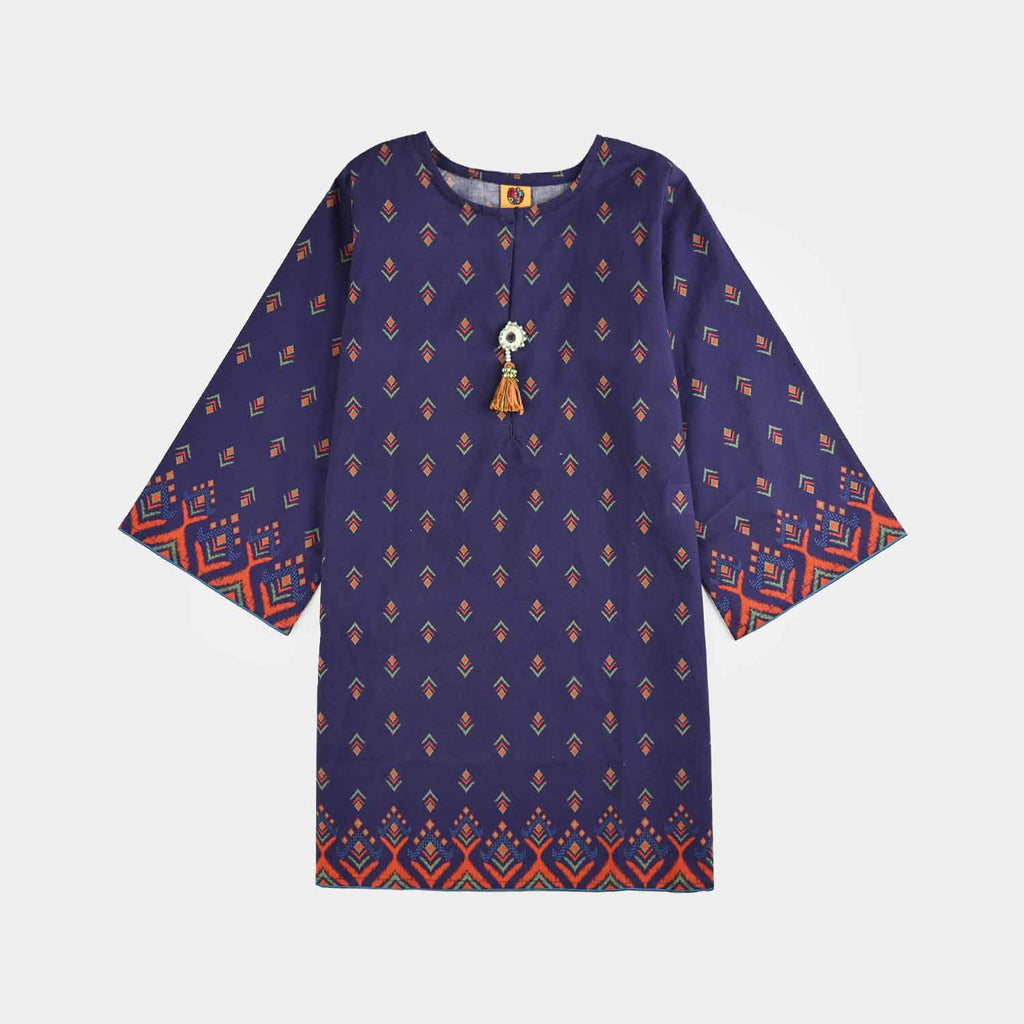Girls Cotton Printed Kurti Ikat-Purple