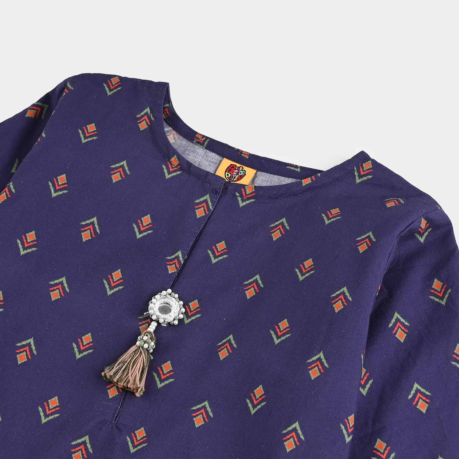 Girls Cotton Printed Kurti Ikat-Purple