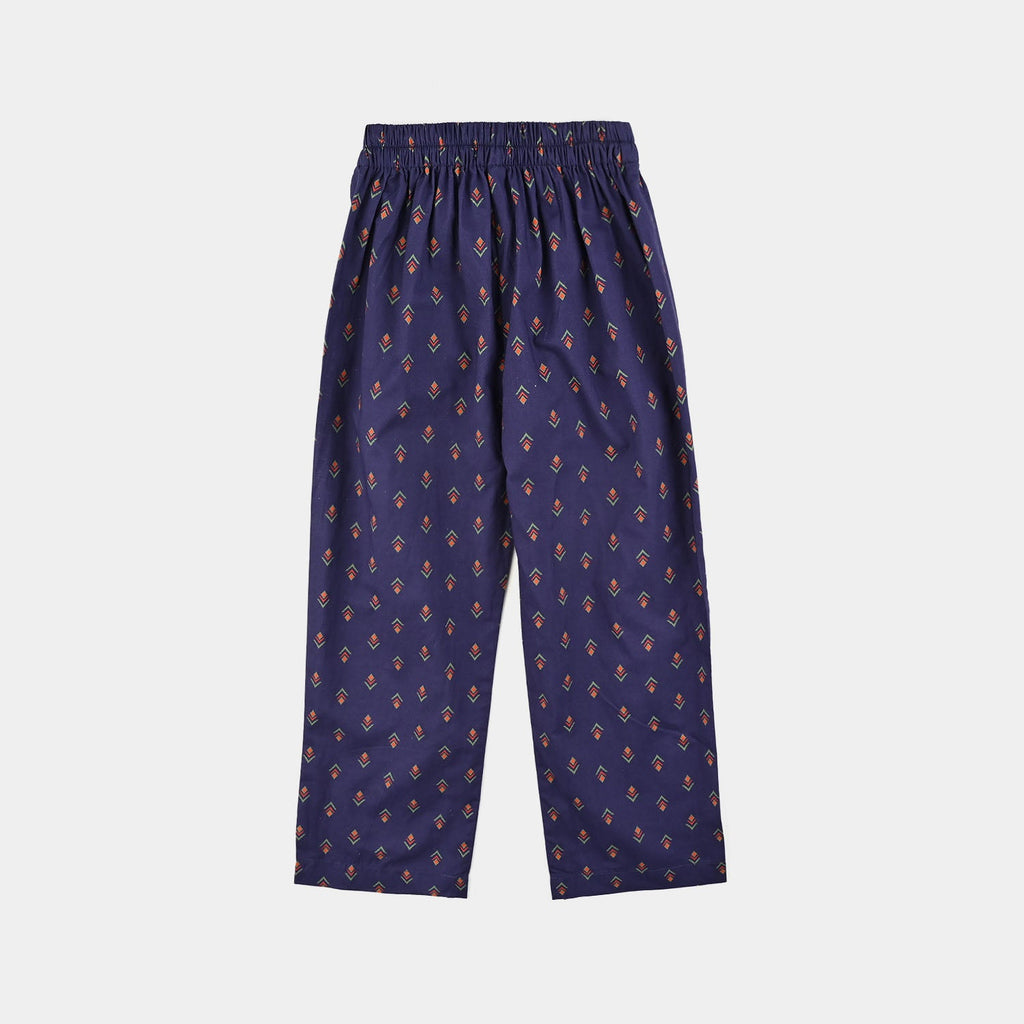 Girls Cotton Printed Pant IKAT-Purple