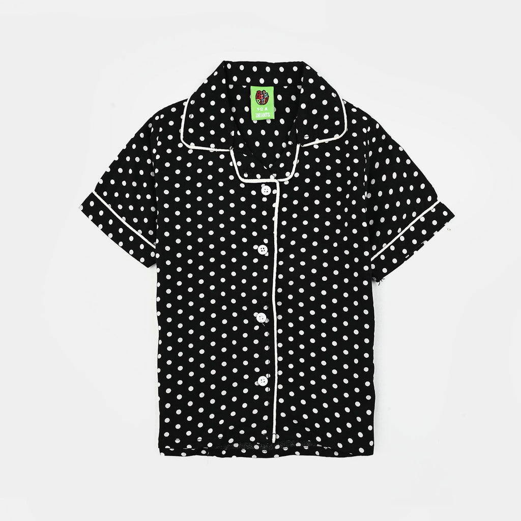 Infant Girls Viscose Night Suit-Polka Dot-BLACK