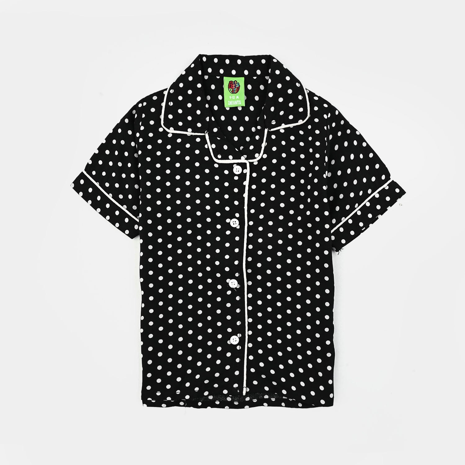 Infant Girls Viscose Night Suit-Polka Dot-BLACK