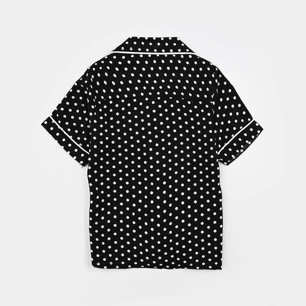 Infant Girls Viscose Night Suit-Polka Dot-BLACK