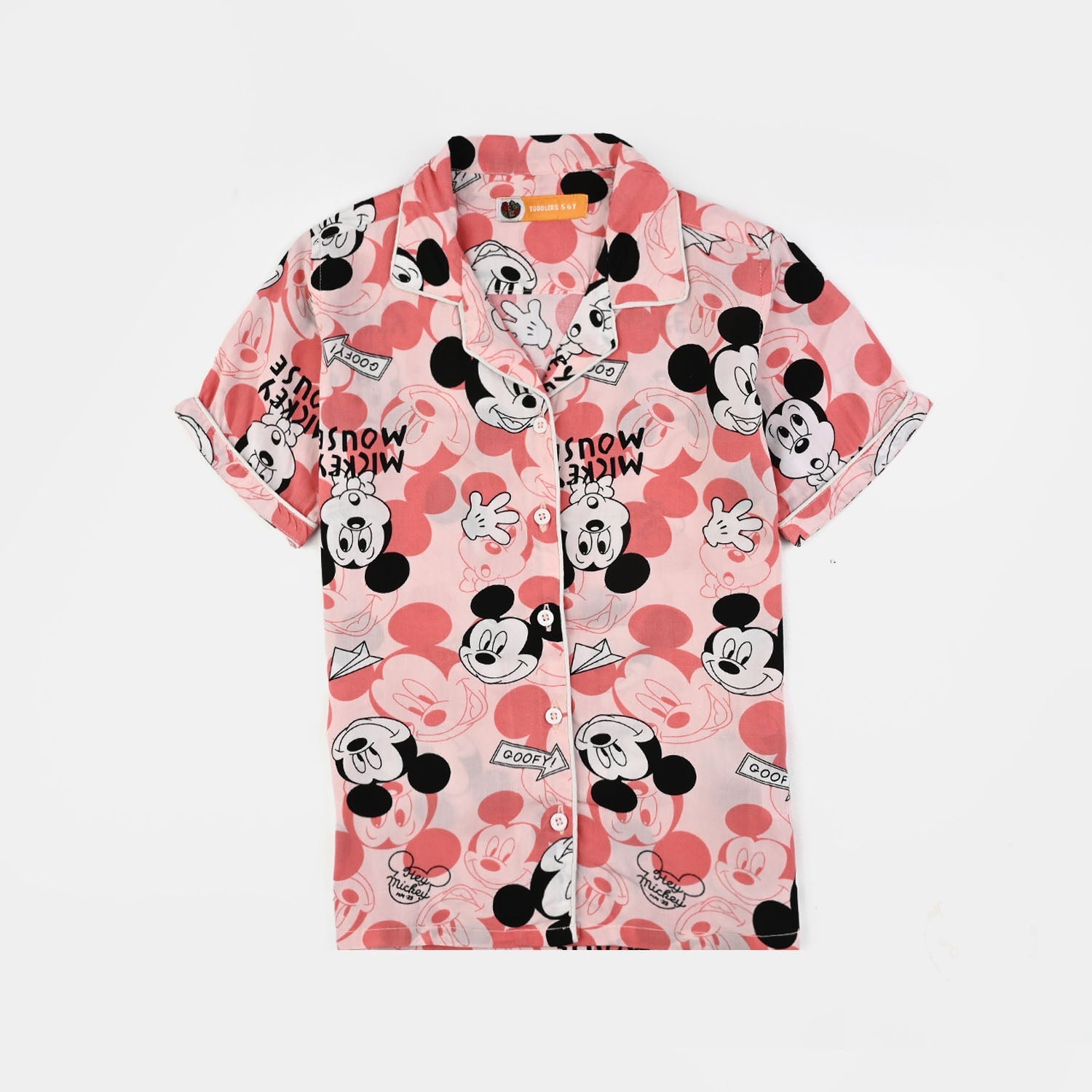 Girls Viscose Night Suit Printed-Pink