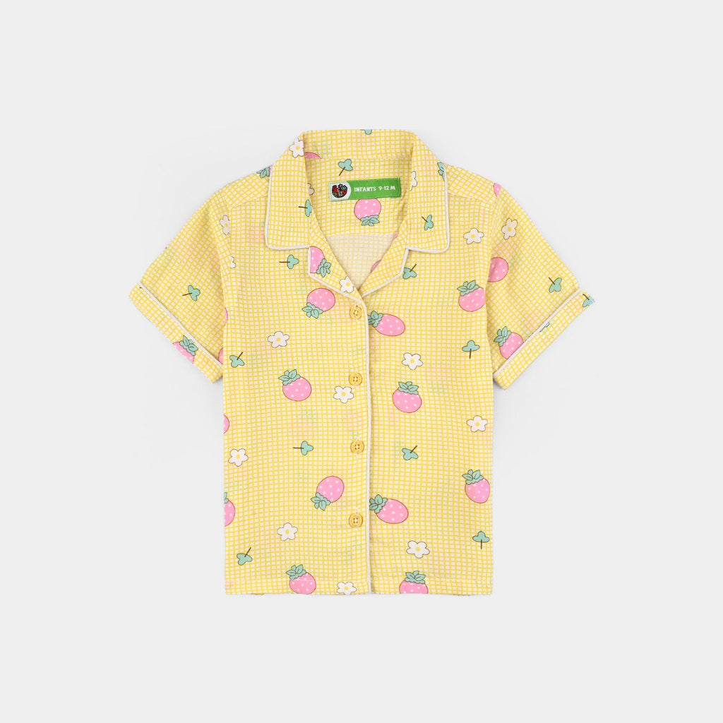Infant Girls Viscose Night Suit-Strawberry-Yellow