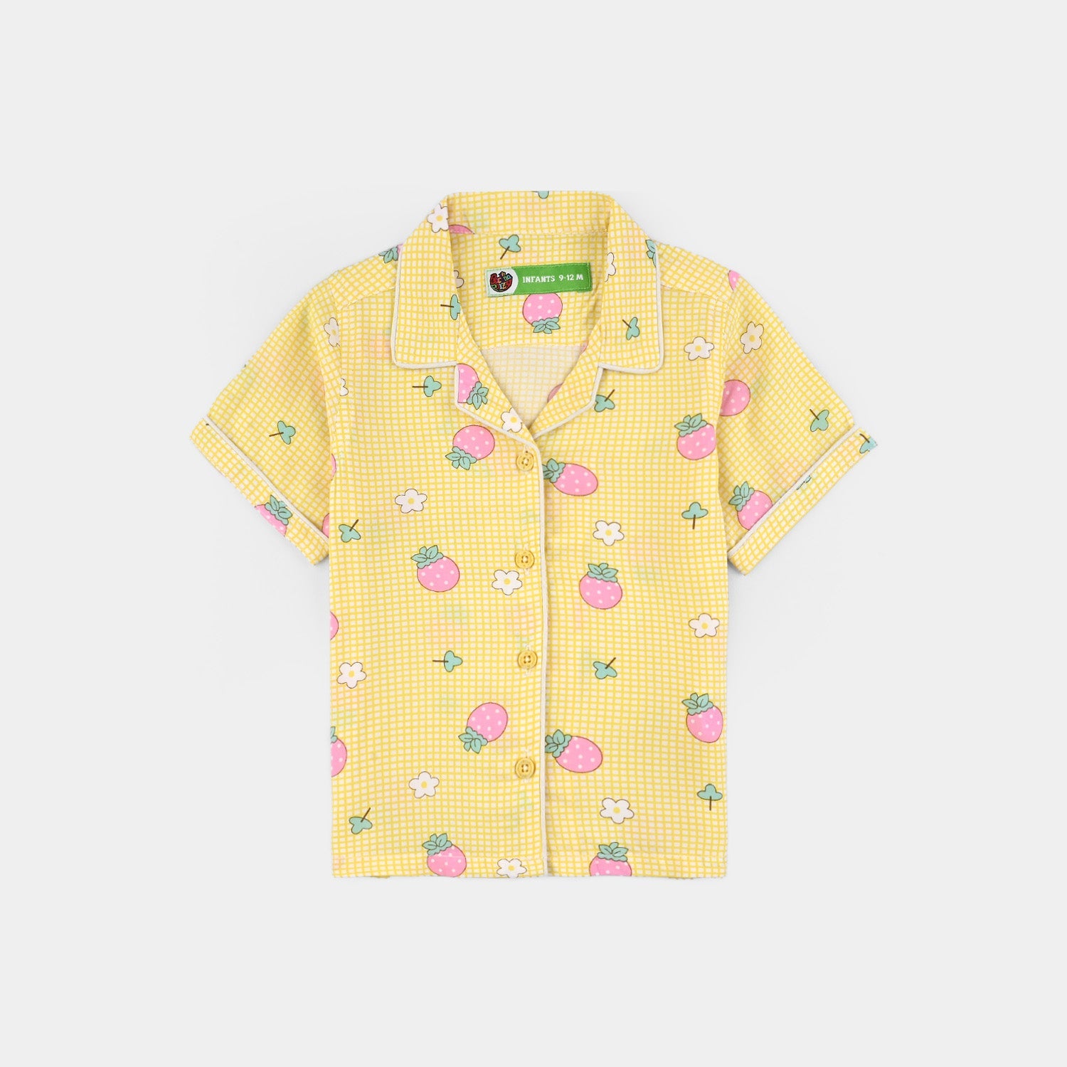 Infant Girls Viscose Night Suit-Strawberry-Yellow