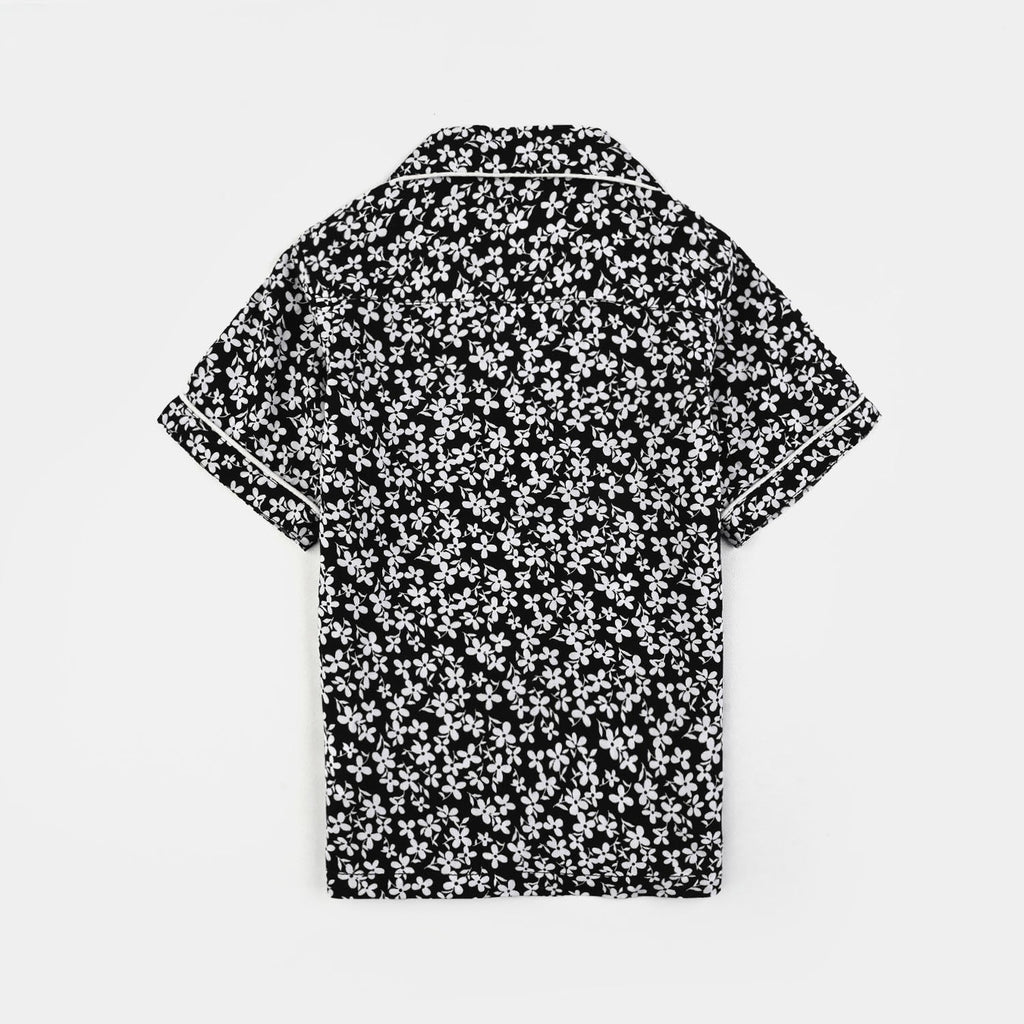 Infant Girls Viscose Night Suit-White Floral-BLACK