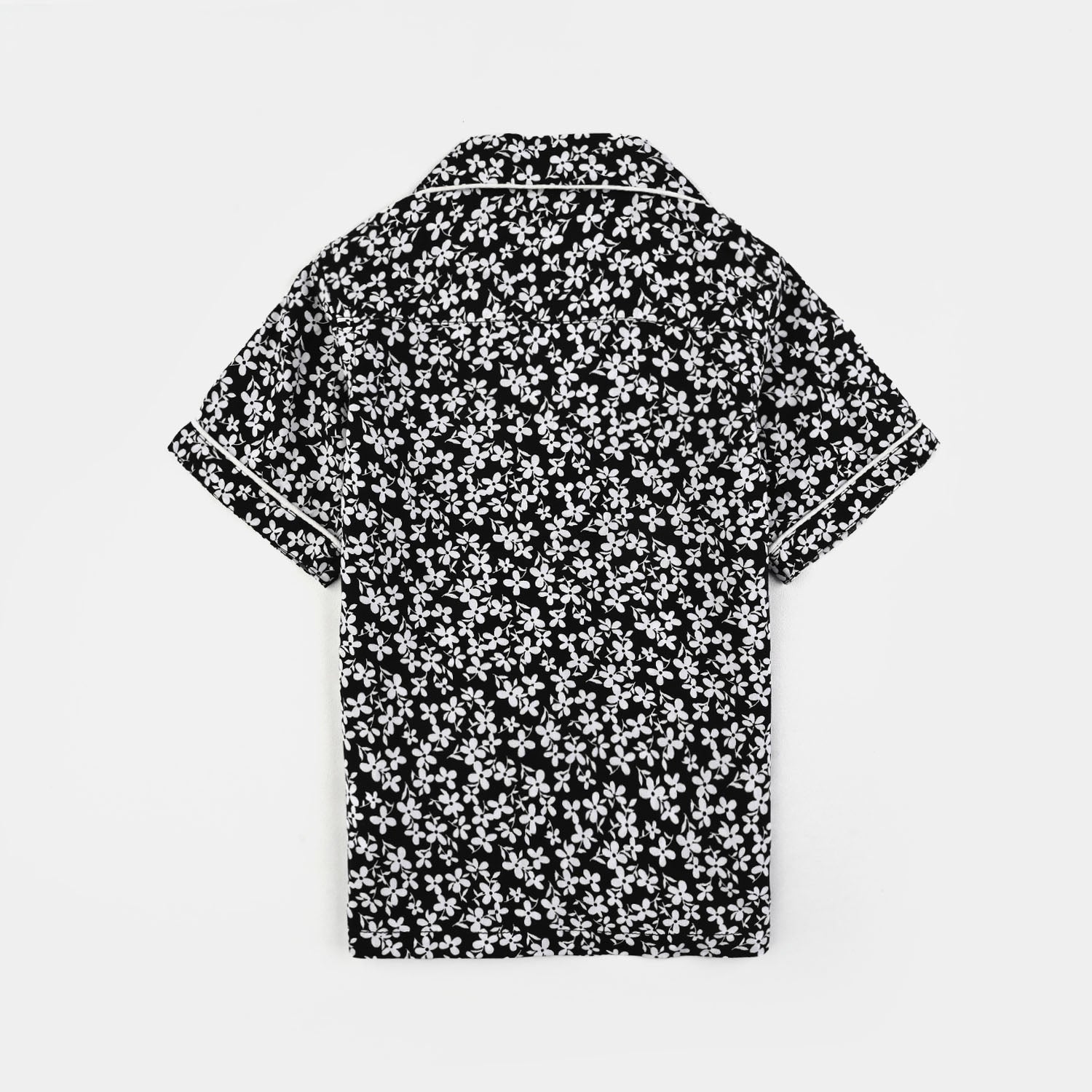 Infant Girls Viscose Night Suit-White Floral-BLACK