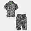 Infant Girls Viscose Night Suit-White Floral-BLACK