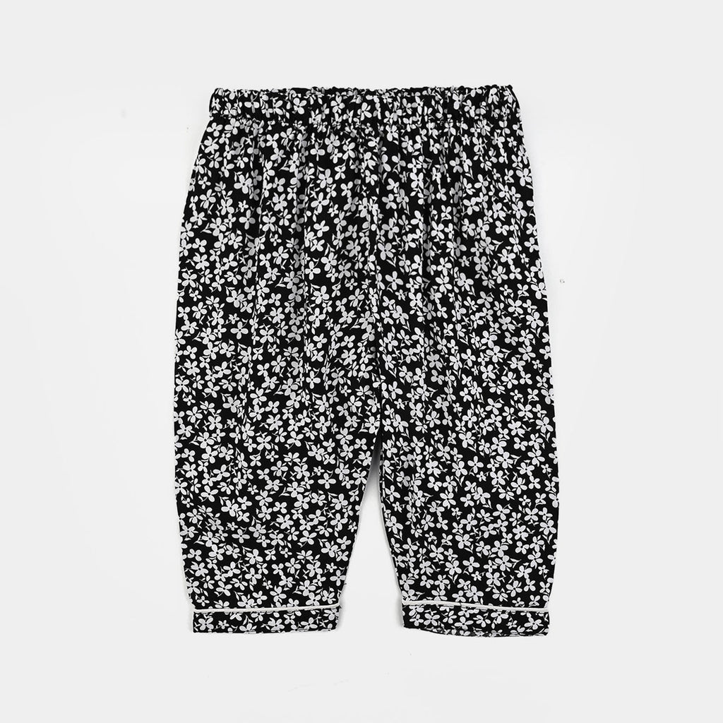 Infant Girls Viscose Night Suit-White Floral-BLACK
