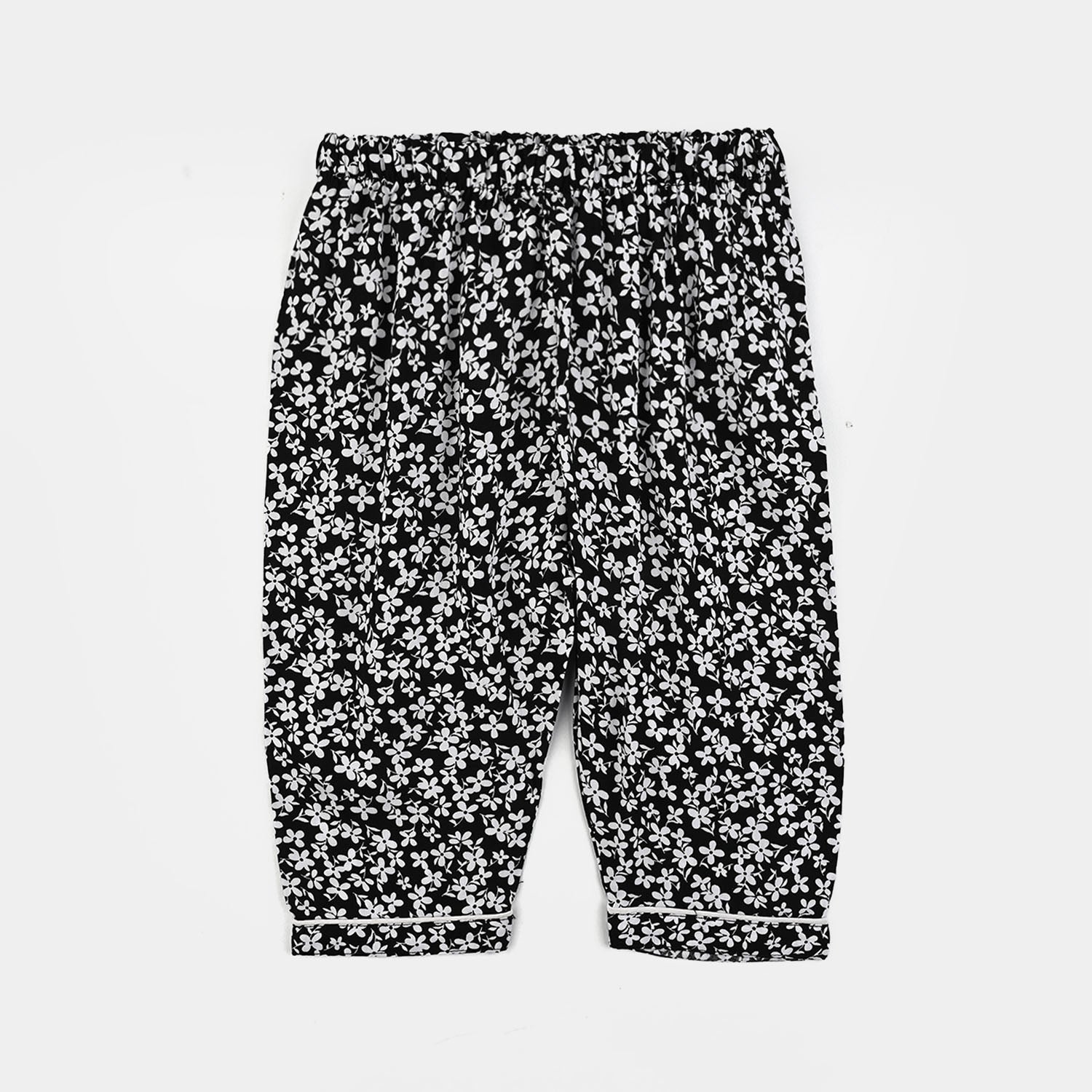 Infant Girls Viscose Night Suit-White Floral-BLACK