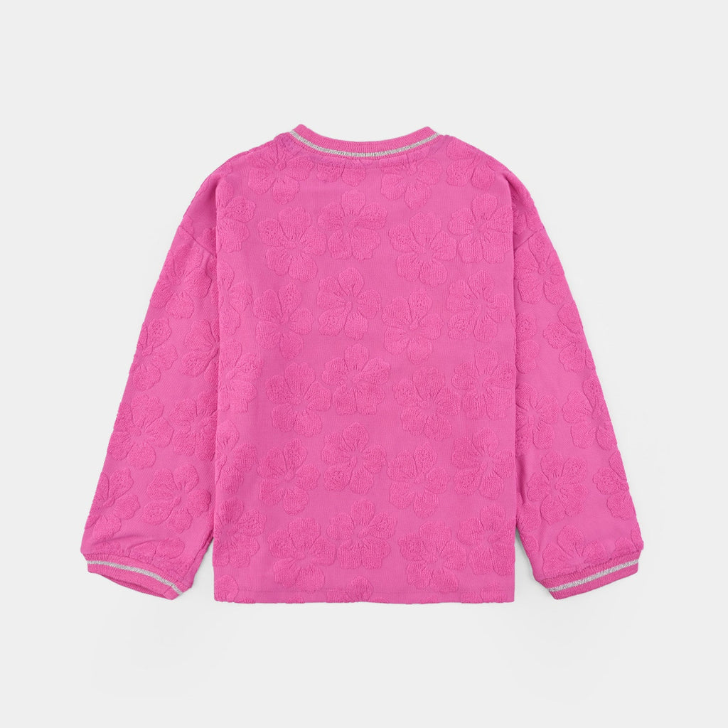 Girls Jacquard T-Shirt Pink FLOWER FABRIC-Pink