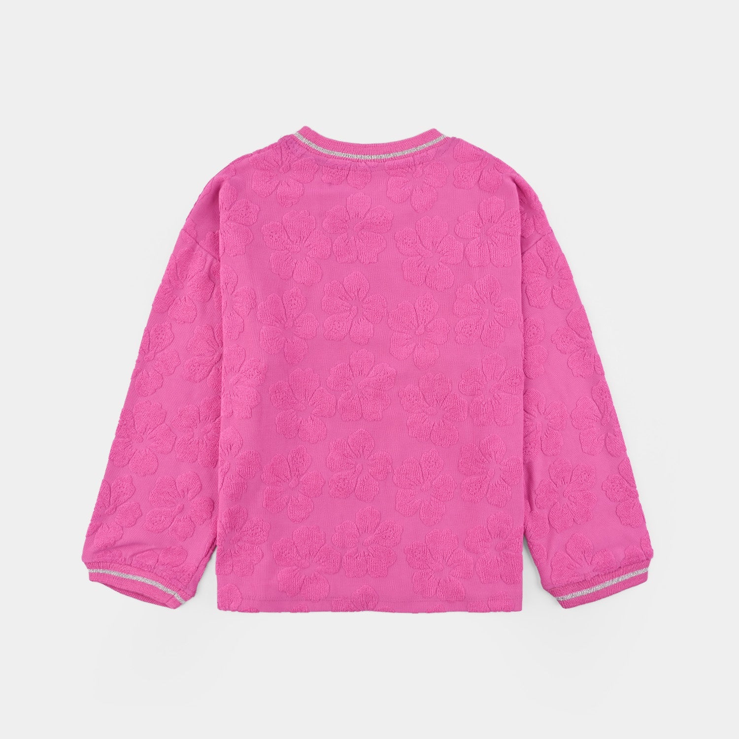 Girls Jacquard T-Shirt Pink FLOWER FABRIC-Pink